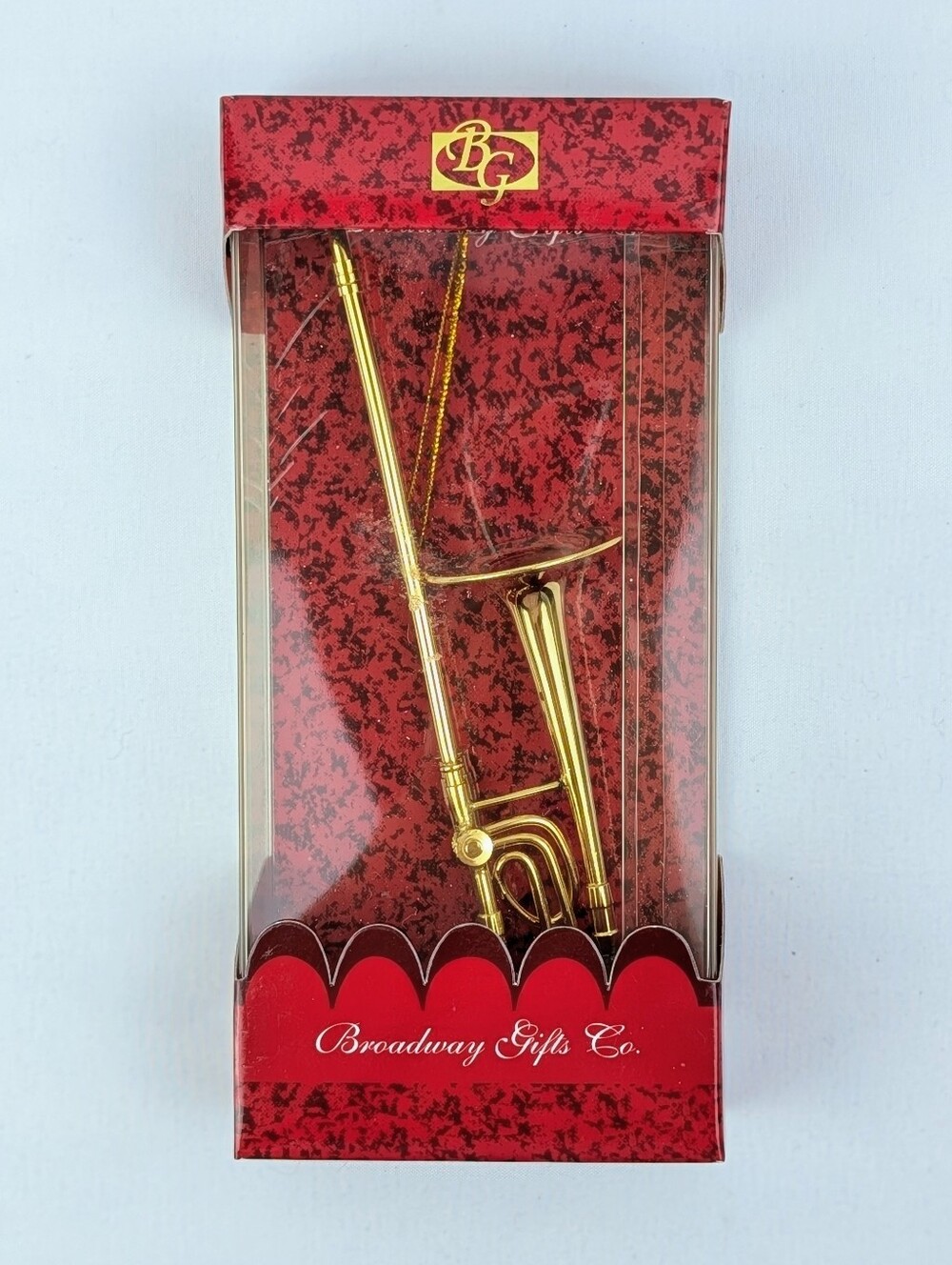 Trombone Christmas Ornament Polished Goldtone Metal Gift Boxed Broadway Gifts
